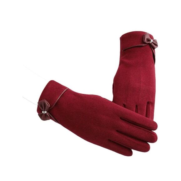 Burgundy Bow Gloves - Picture 3 of 6